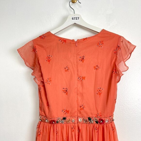 MAC DUGGAL Tiered Ruffle Chiffon Midi Dress in Apricot Size US 6 - Picture 7 of 8